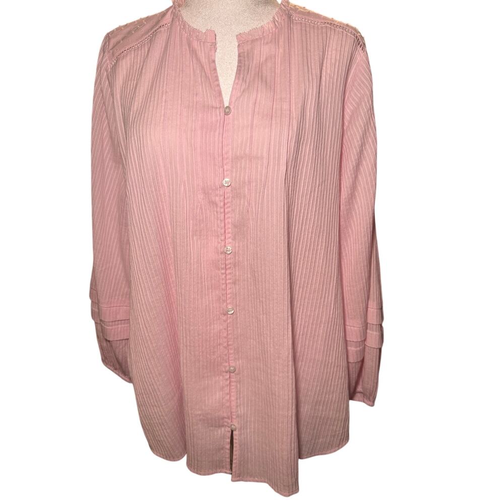 Lane Bryant Blush Pink Cotton Blouse, Swiss Dot Ruffle, Women's Plus Size 14